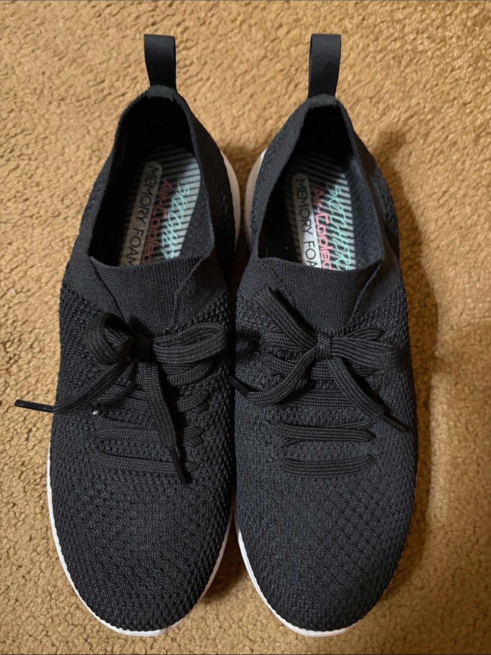 Skechers Ladies Black Knit Lace-Up Slip-On Trainer with White Sole